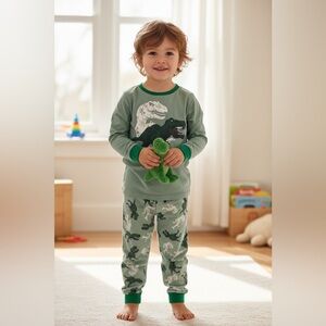 Kids Dino Adventure Pajama Set - Green and Gray
